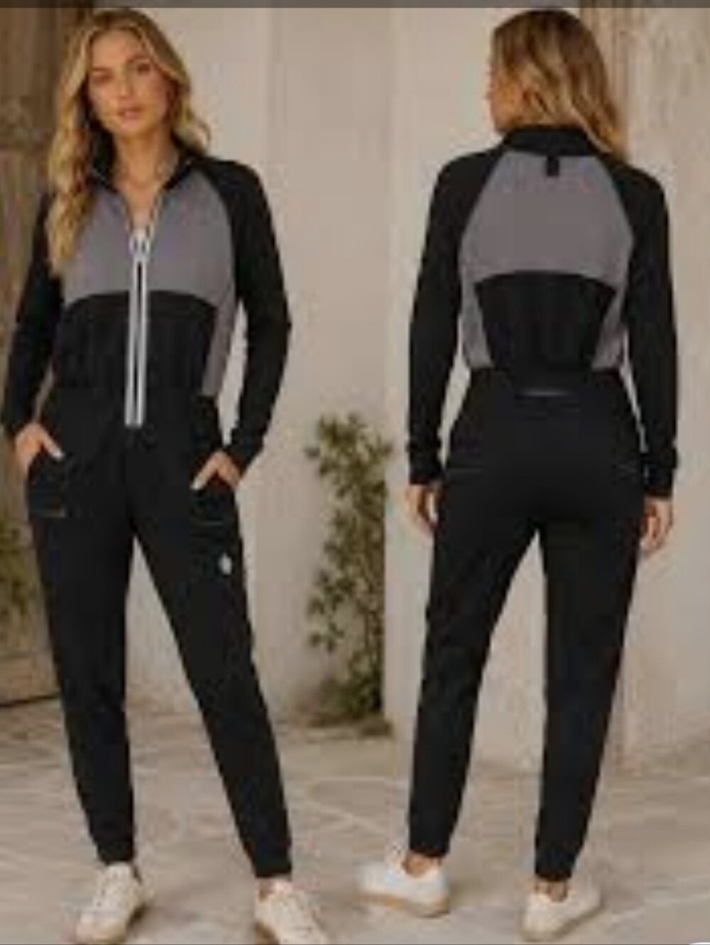 FREE PEOPLE Keepin Cozy One Piece Jumpsuit in Black Combo Large